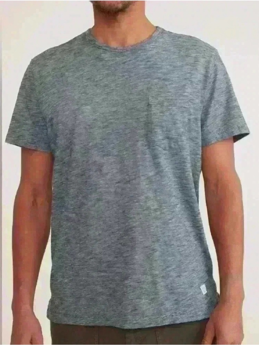 NEW MARINE LAYER mini stripe signature crew tee in indigo space dye